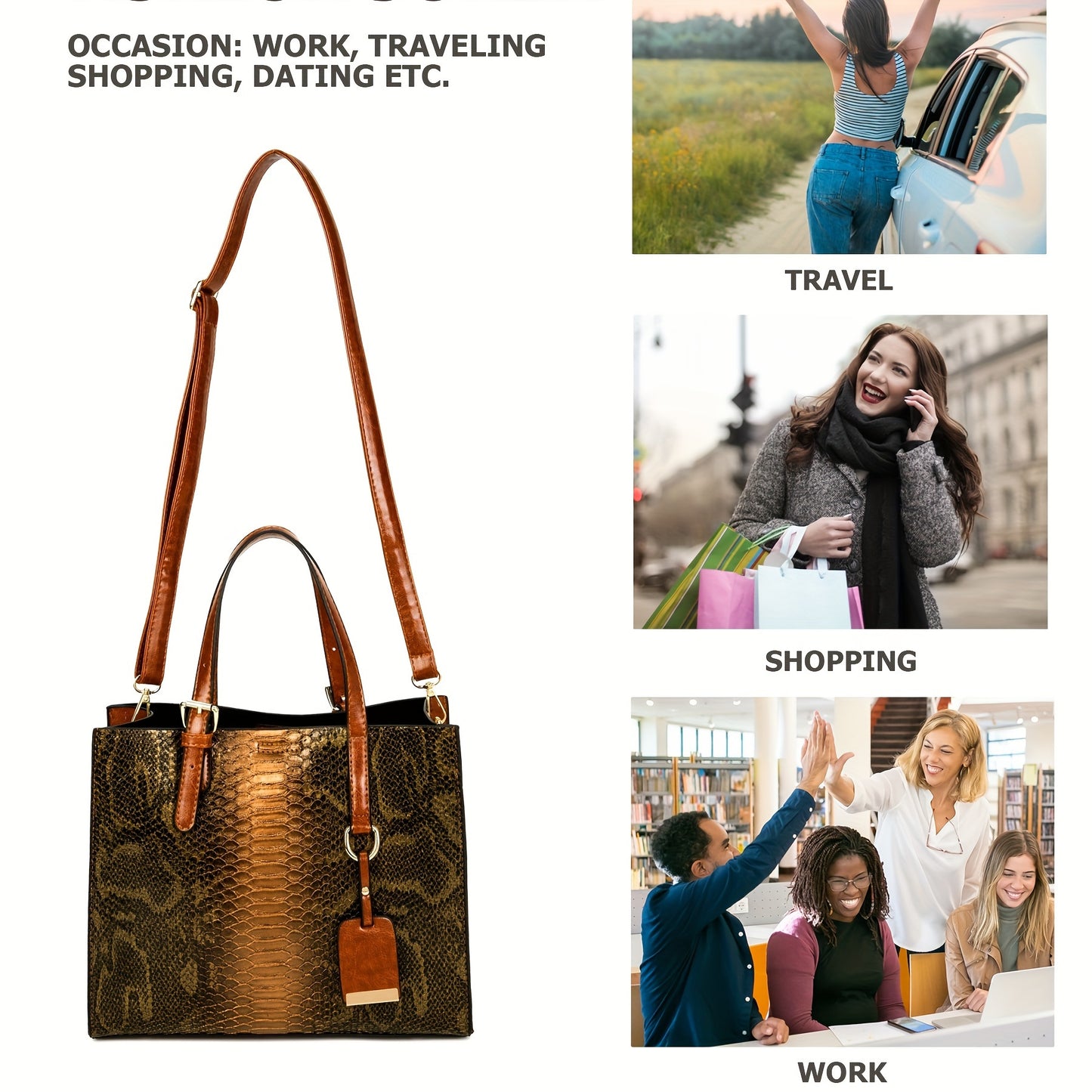 [Vintage Crocodile Handbags] 3-Piece Set Stylish Women's Faux Leather Handbags, Crocodile Pattern Tote With Matching Clutch & Wallet, Vintage Design Crossbody Bag
