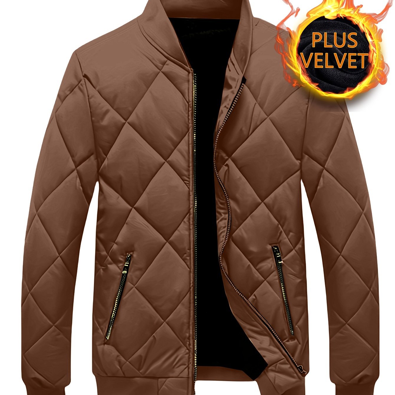 Cozy Fleece Winter Jacket - Quilted, Baseball Collar, Zipper Pockets, Water-Resistant, Breathable, Soft, Men's Casual Coat for Outdoor Activities