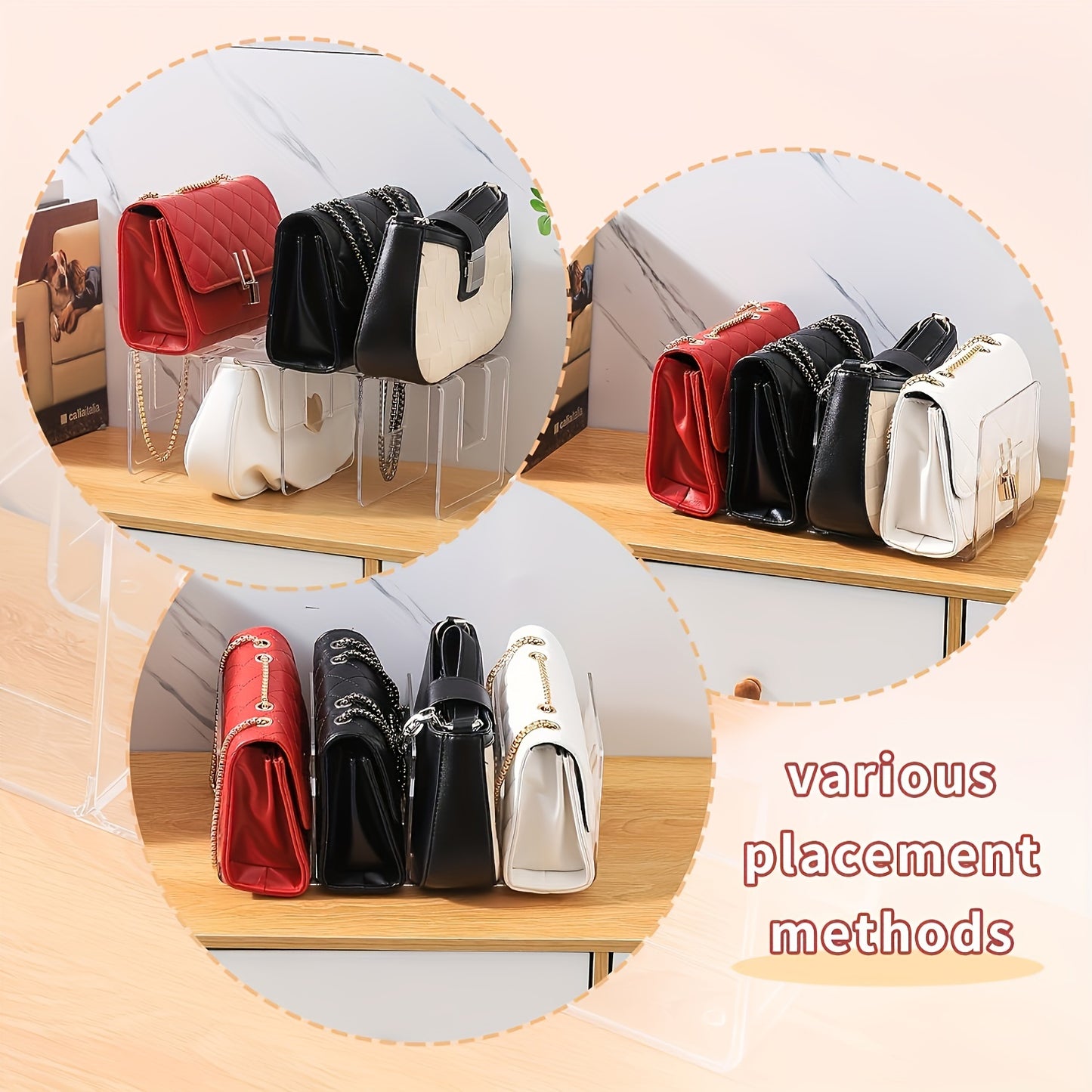 4-Tier Clear Acrylic Organizer for Purses, Handbags & Books - Multi-Purpose Desktop Storage Rack with 4 Sections for Neat Organization, Utility Racks