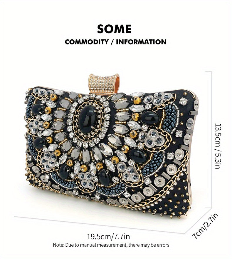 [One Beaded Rhinestone Evening Bag] Beaded Rhinestone Evening Bag, Elegant Box Clutch Purse, Women's Wedding Handbags For Party Prom